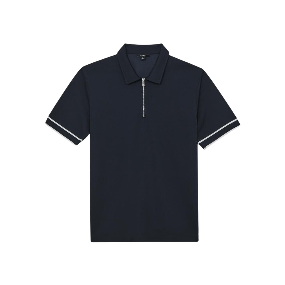 REISS Zain Textured Half-Zip Tipped Polo Shirt